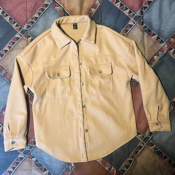 ๐ธ SHEIN FLAP POCKET DROP SHOULDER OVERCOAT KHAKI ๐ธ - Picture 3 of 7